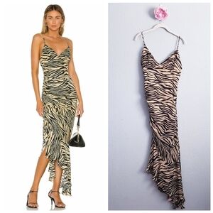 NICHOLAS Asymmetric Silk Zebra Slip Dress
